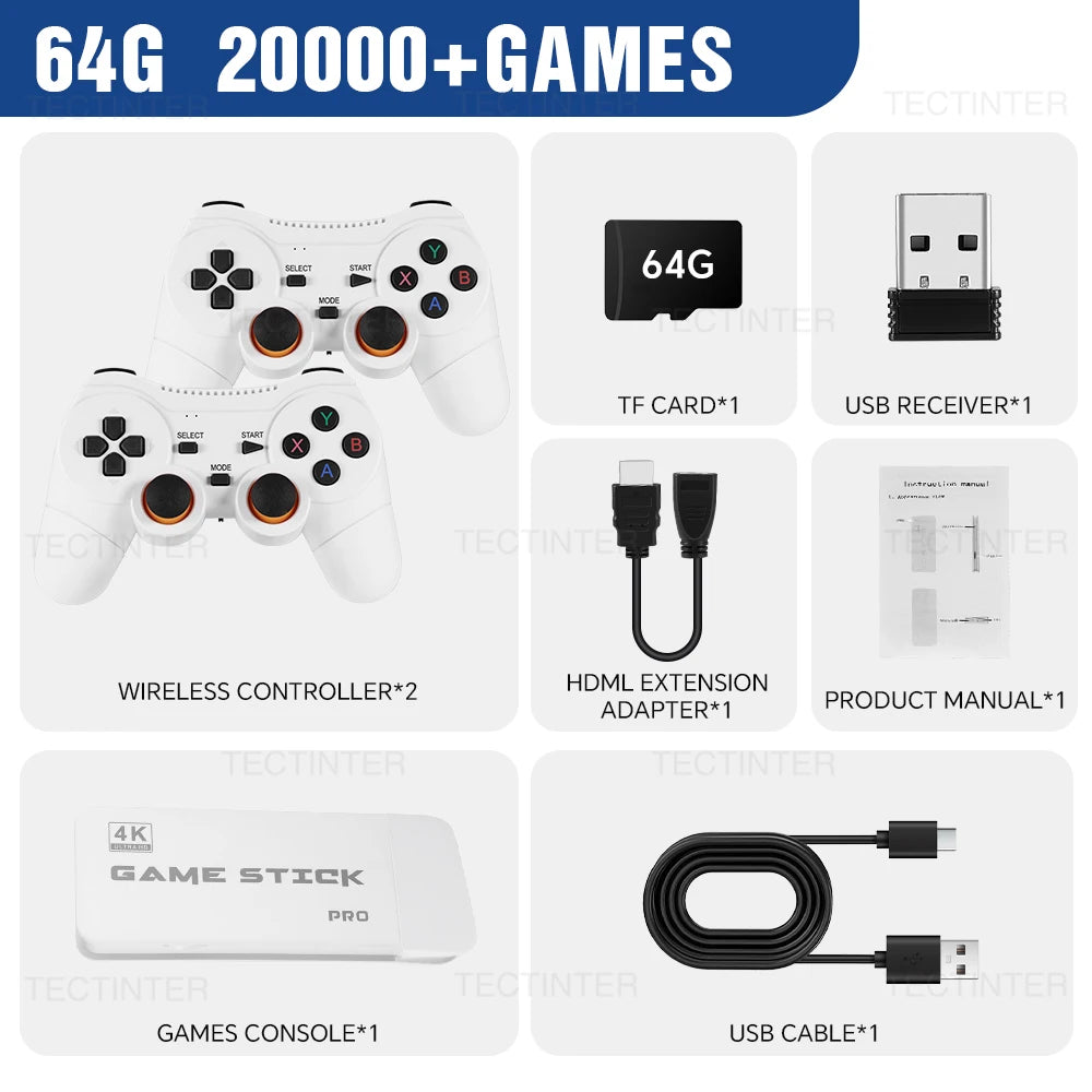 Mini TV 4K Game Stick M15 Pro Retro Video Game Console 20000+ Games Handheld Game Player with Wireless Gamepad Controller