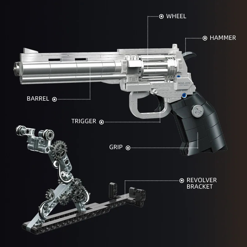 MOC Mechanical Retro Rose Revolver Building Blocks West Cowboy Pistol Guns Flowers Bricks Toys Collection Ornaments Kids Gifts
