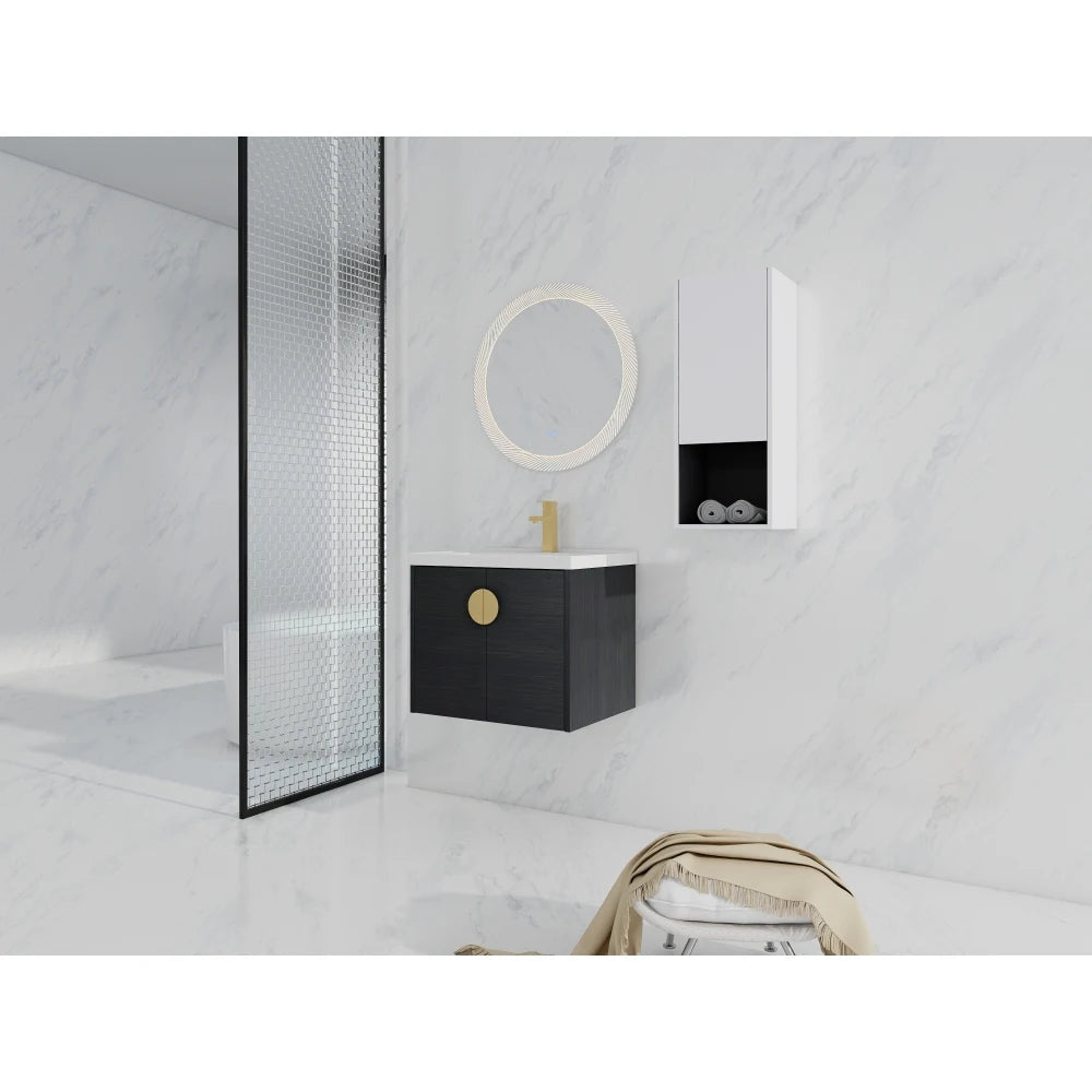 24" Wall-Mounted Bathroom Vanity With Ceramic Sink and Side Cabinet, Soft Close Doors, Combination Cabinet(KD-Packing)