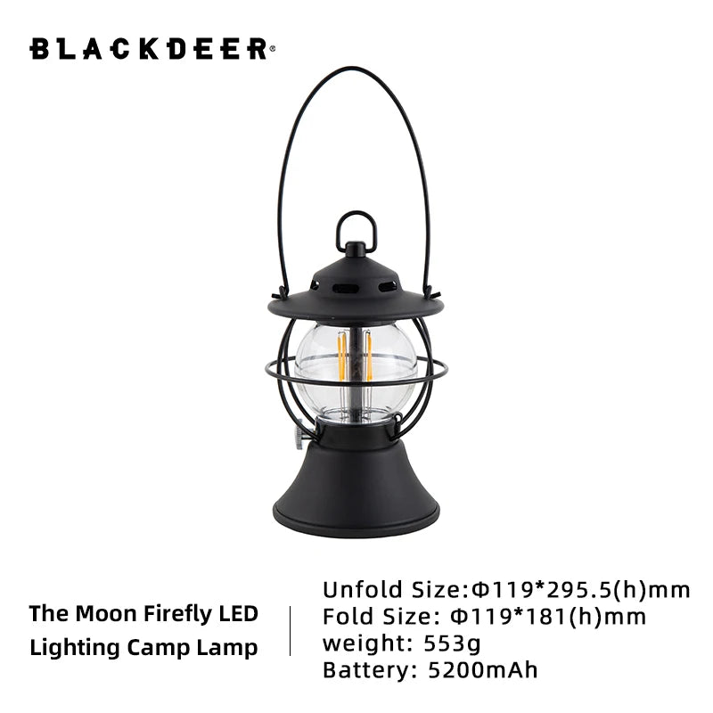 LED ретро фенер за къмпинг на открито, презареждаща се лампа за палатка, регулируеми режими на светлина, 200 часа време на работа, 5200mAh захранваща банка, USB, топла лампа