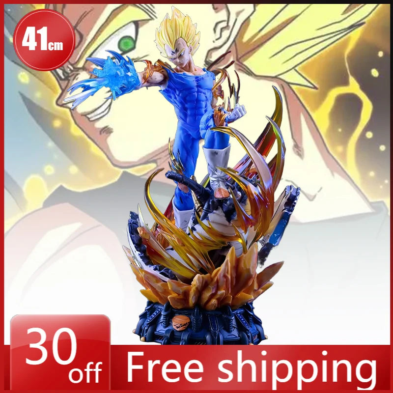 41cm Dragon Ball Figure Vegeta IV GK Super Saiyan Standing Posture Three-head Replaceable Anime Model Pvc Ornaments Children Toy