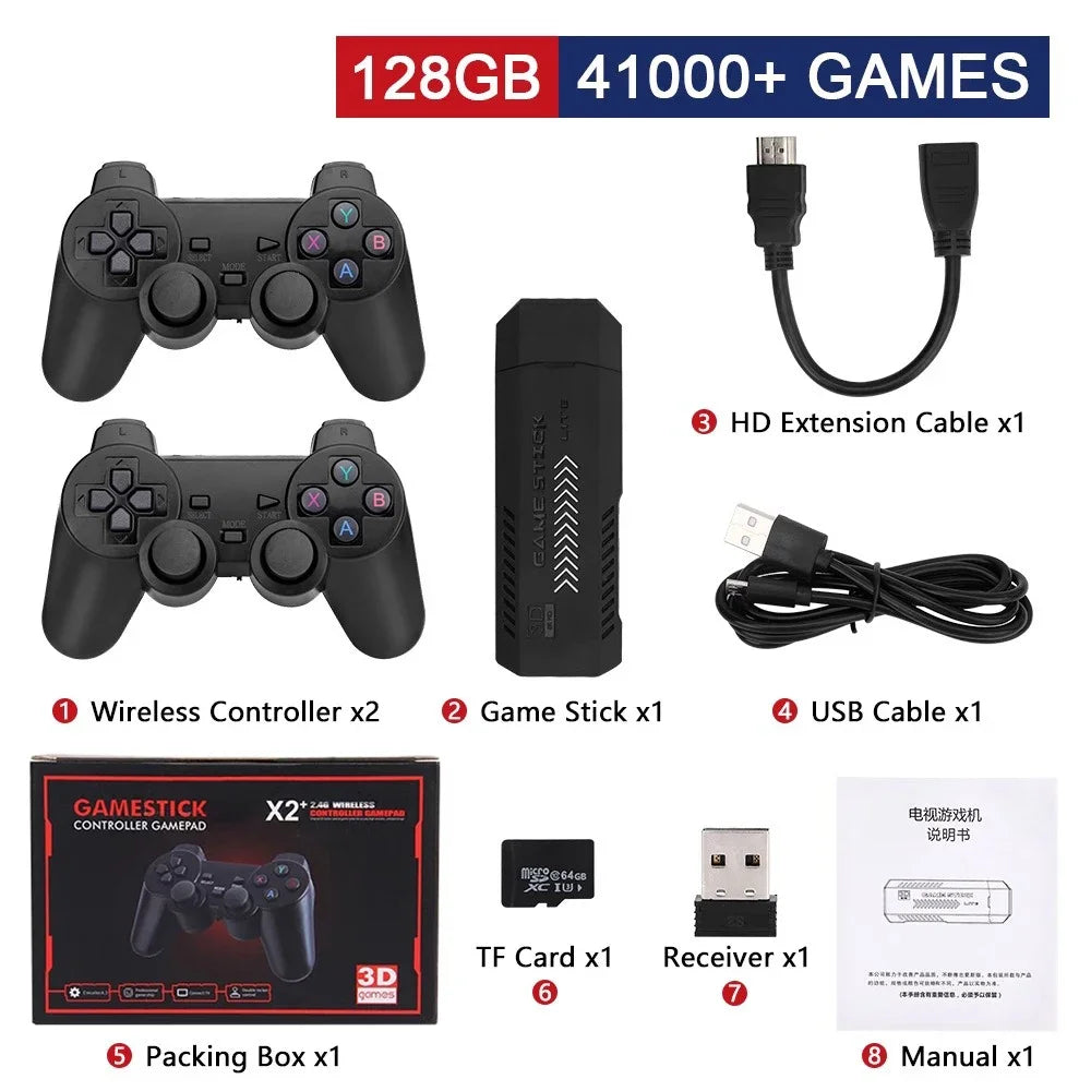 X2 Plus GD10 Pro 4K Game Stick New 3D HD 2.4G Retro Video Game Console Wireless Controller TV 50 Emulator For PS1/N64/DC Gift