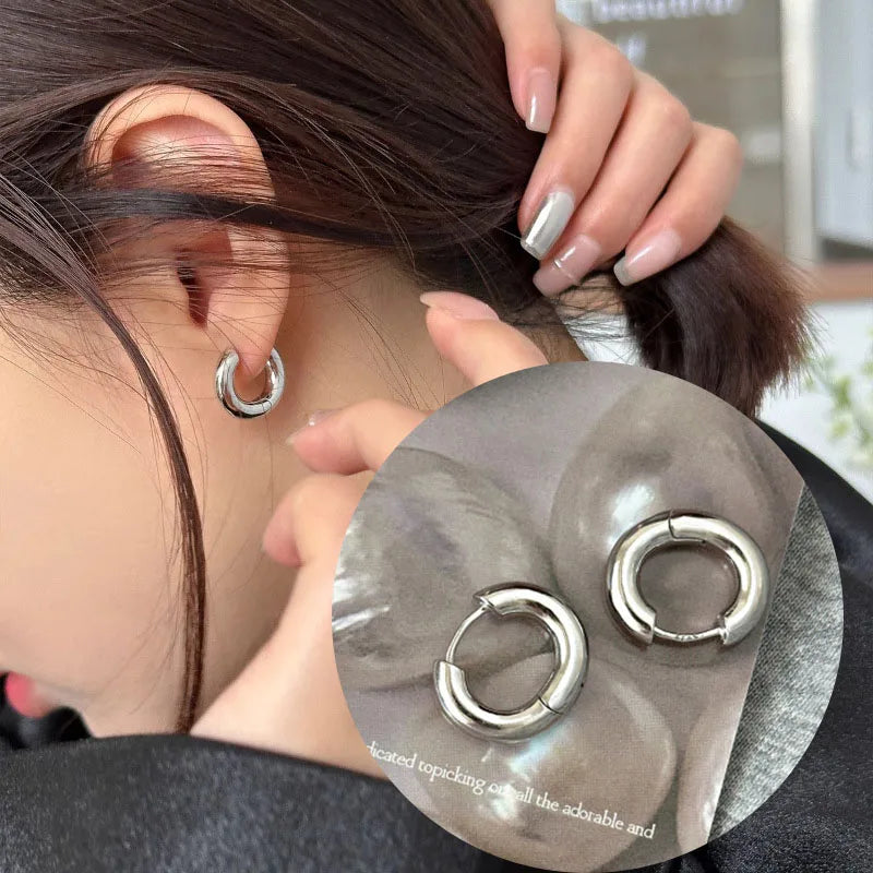 VENTFILLE 925 Sterling Silver Chunky Hoop Earrings for Women Geometric Circle Punk Ear Jewelry Party Gifts 2023 New Dropshipping