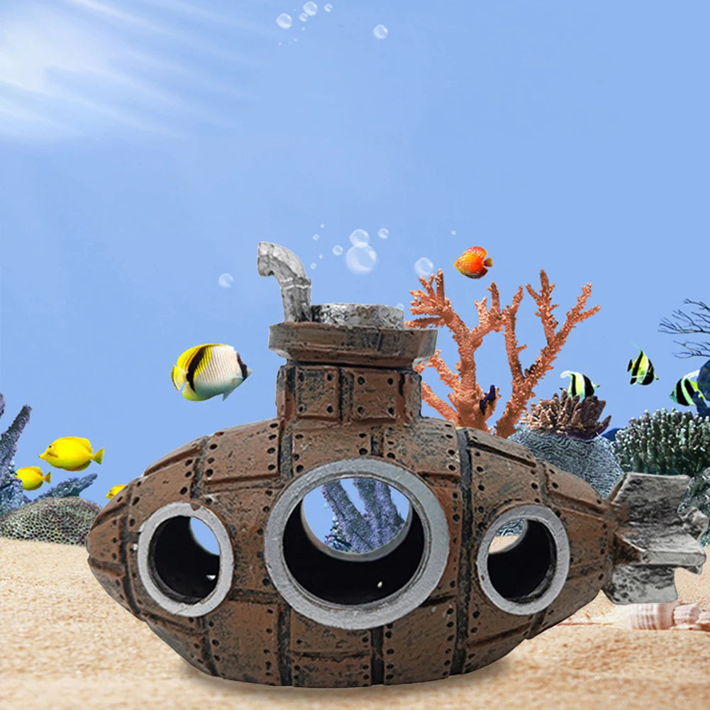 Aquarium Submarine Ornament Submarine Wreck Decoration Fish Tank Landscaping Decoration for Themed Aquarium Landscaping