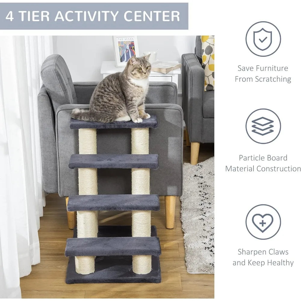 Cat Tree with 4 Steps for High Beds Couch, Cute Stair Shaped Cat Tree for Indoor Cats or Dogs w/Sisal Scratching Post, Climbing
