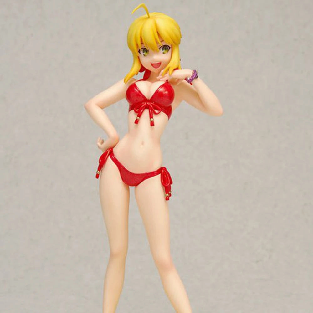 16cm Anime  Fate/stay Night Action Figure  Altria Pendragon Saber Ver Red Swimsuit Sexy Girl Figures Desktop Decorations Toys