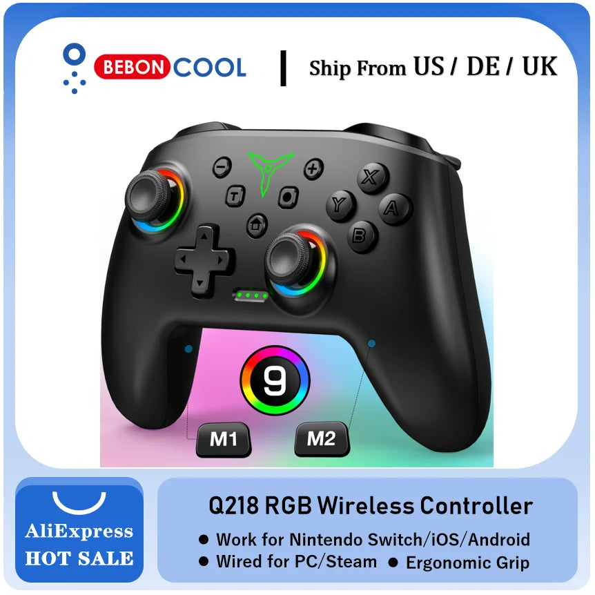 BEBONCOOL Q218 Wireless Switch Controller For Nintendo Switch/OLED/Lite/Android/IOS/ PC with Programmable,Turbo,6-Axix Gyro