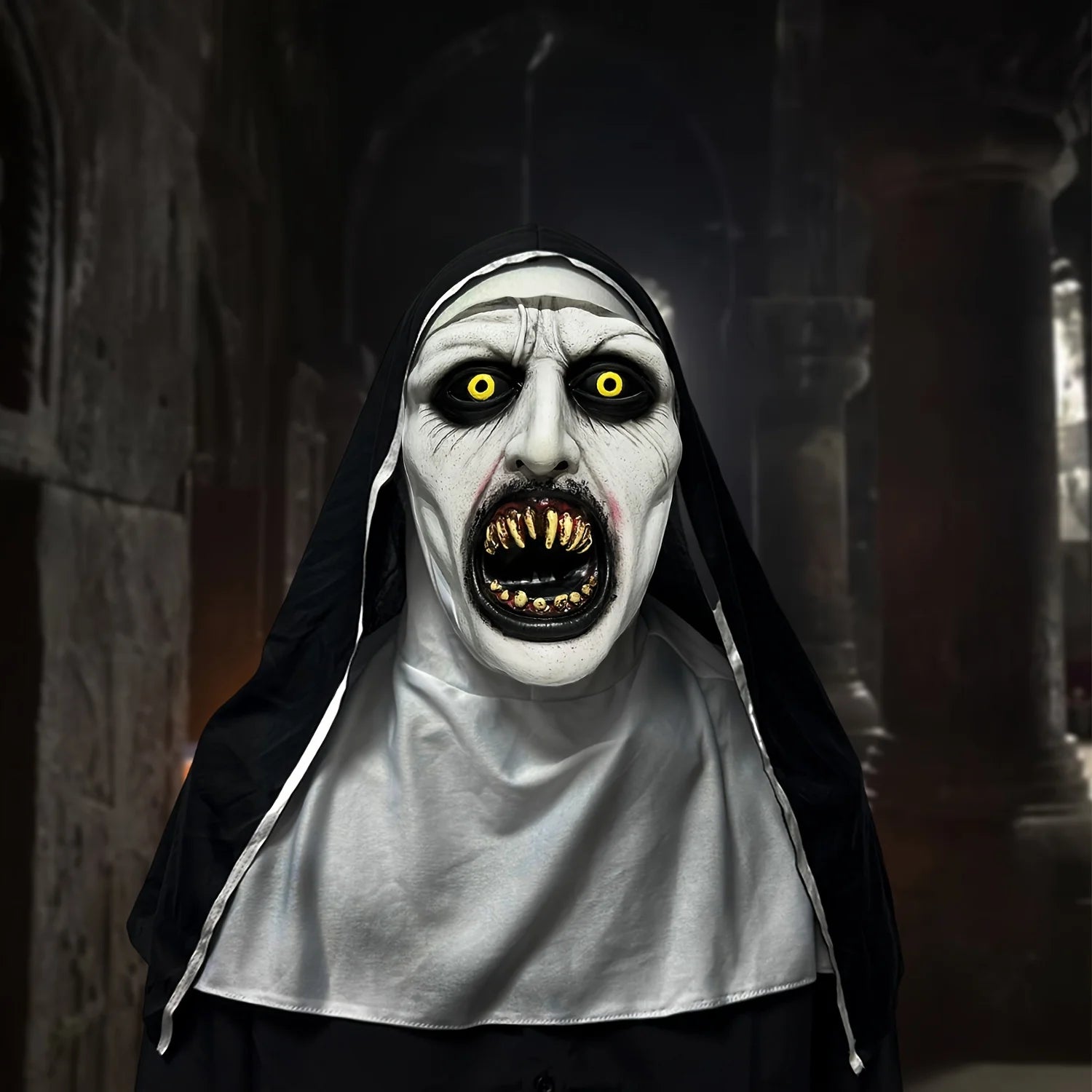 1Pcs Mask Frightening Nun Costume Synthetic Latex Street Style Horror Accessory Realistic Details Halloween Horror Theme Events