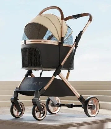 Abnehmbarer Haustier-Kinderwagen, ultraleicht, tragbar, für den Außenbereich, für Katzen und Hunde, Rahmen aus Aluminiumlegierung, Stoßdämpfer mit vier Rädern