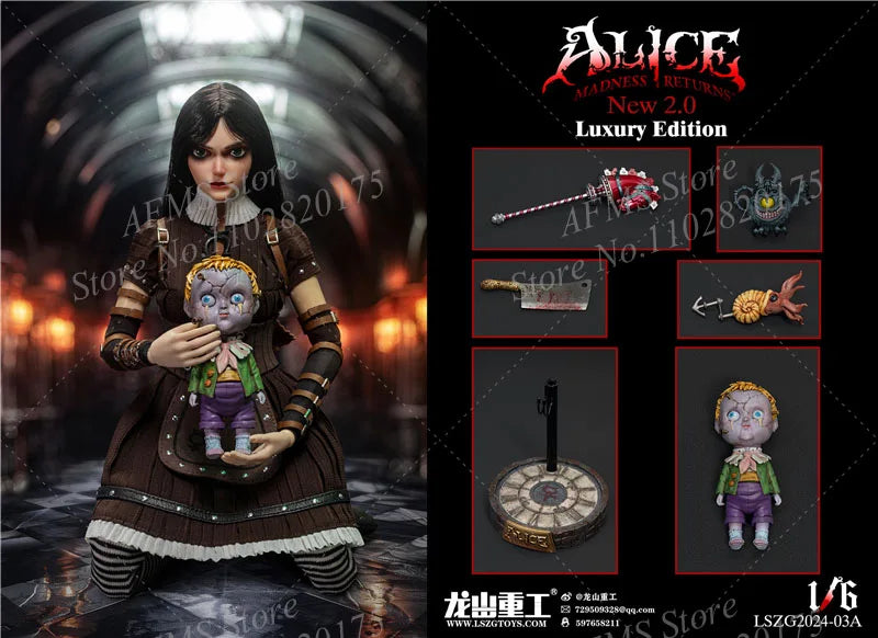 LSZG2024-03 1/6 Scale Collectible Figure Crazy Dark Girl Alice Full Set Dolls 12Inch Women Soldier Action Figure Model Toys