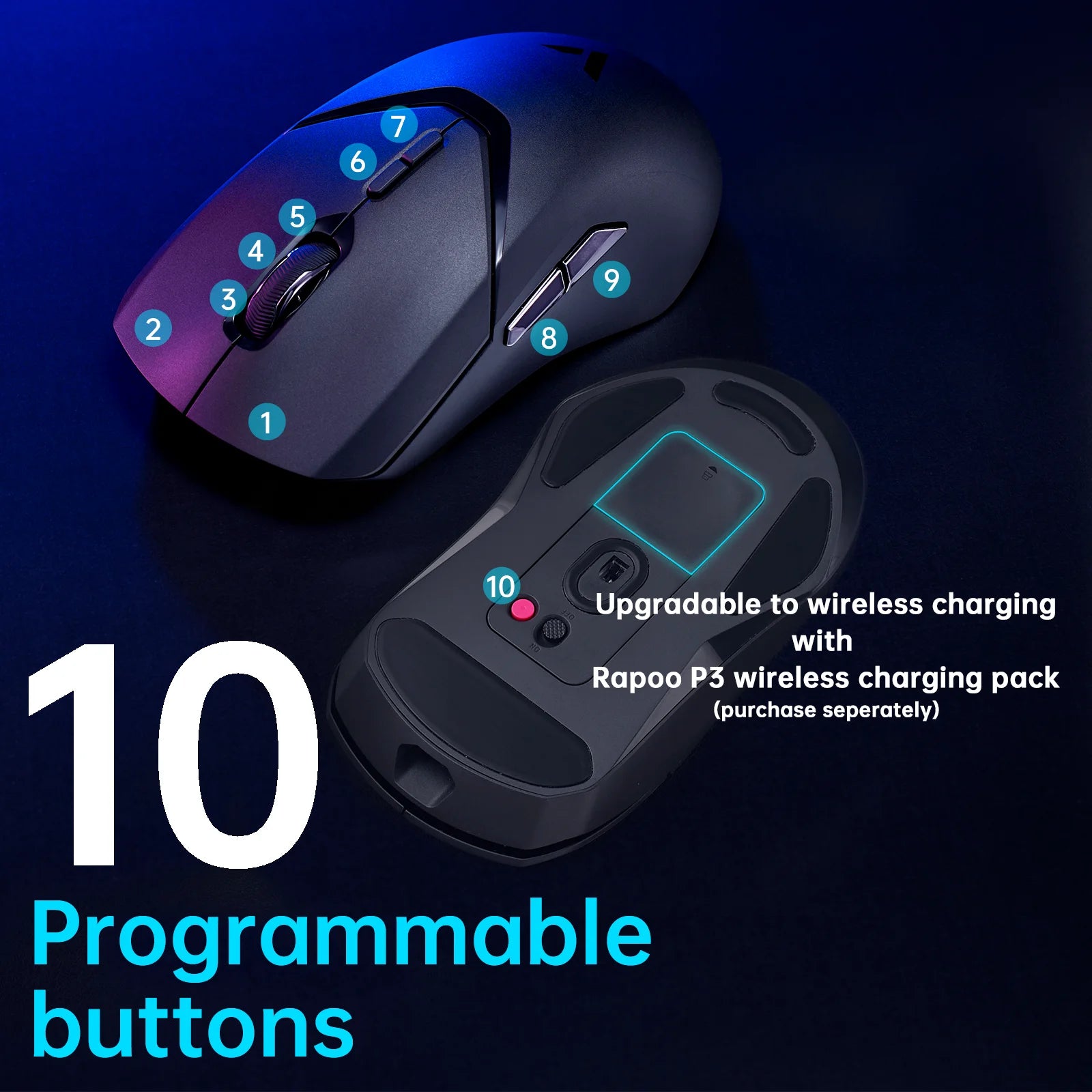 Безжична геймърска мишка Rapoo VT9PRO PAW3398, 26000DPI, 68g, лека, кабелна, безжична мишка, 160H, супер дълъг живот на батерията