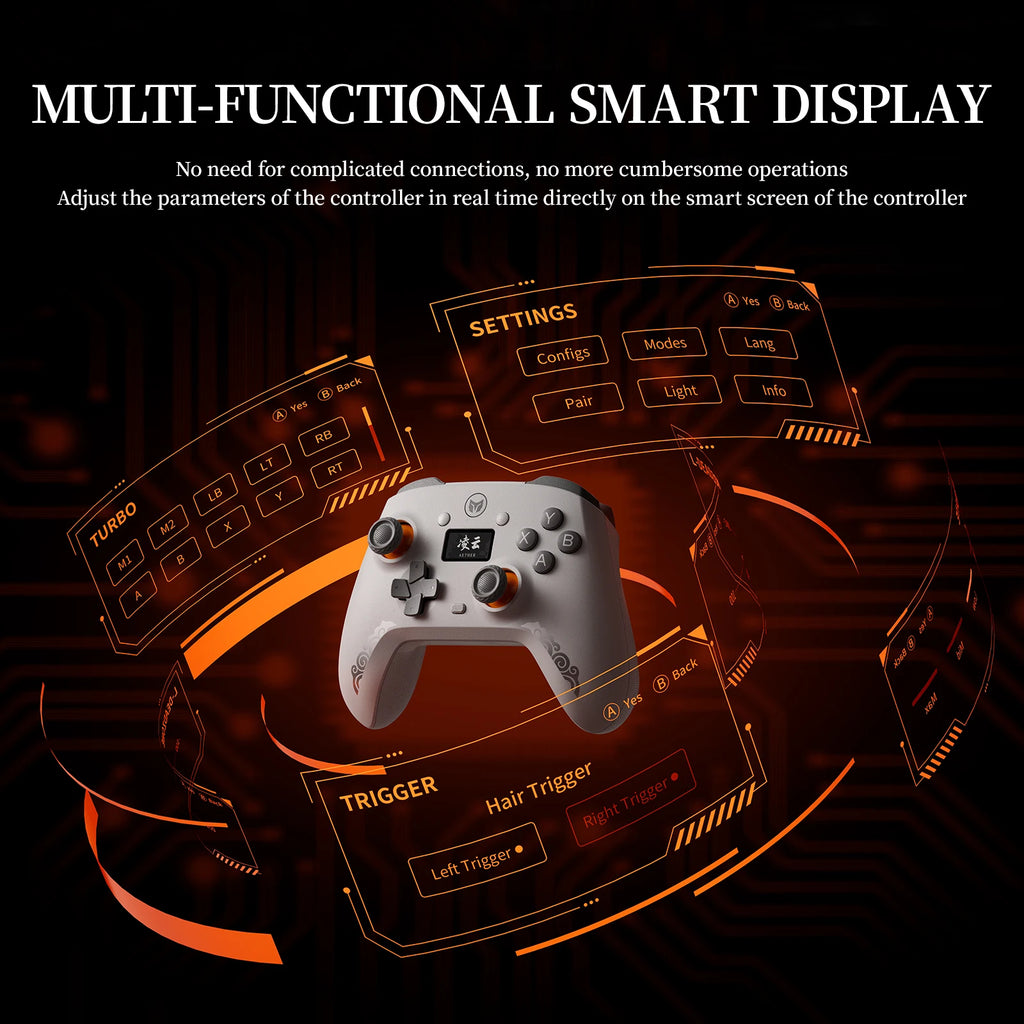 New Black BIGBIGWON Aether C6 Wireless Gaming Controller 1000Hz Dual-Hall Gamepads with Intelligent Control Screen for PC