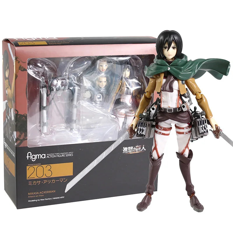 Figma  Eren Jaeger 207 Mikasa Ackerman 203 Levi Ackerman 213 Collection Action Figure Toy Decoration Model
