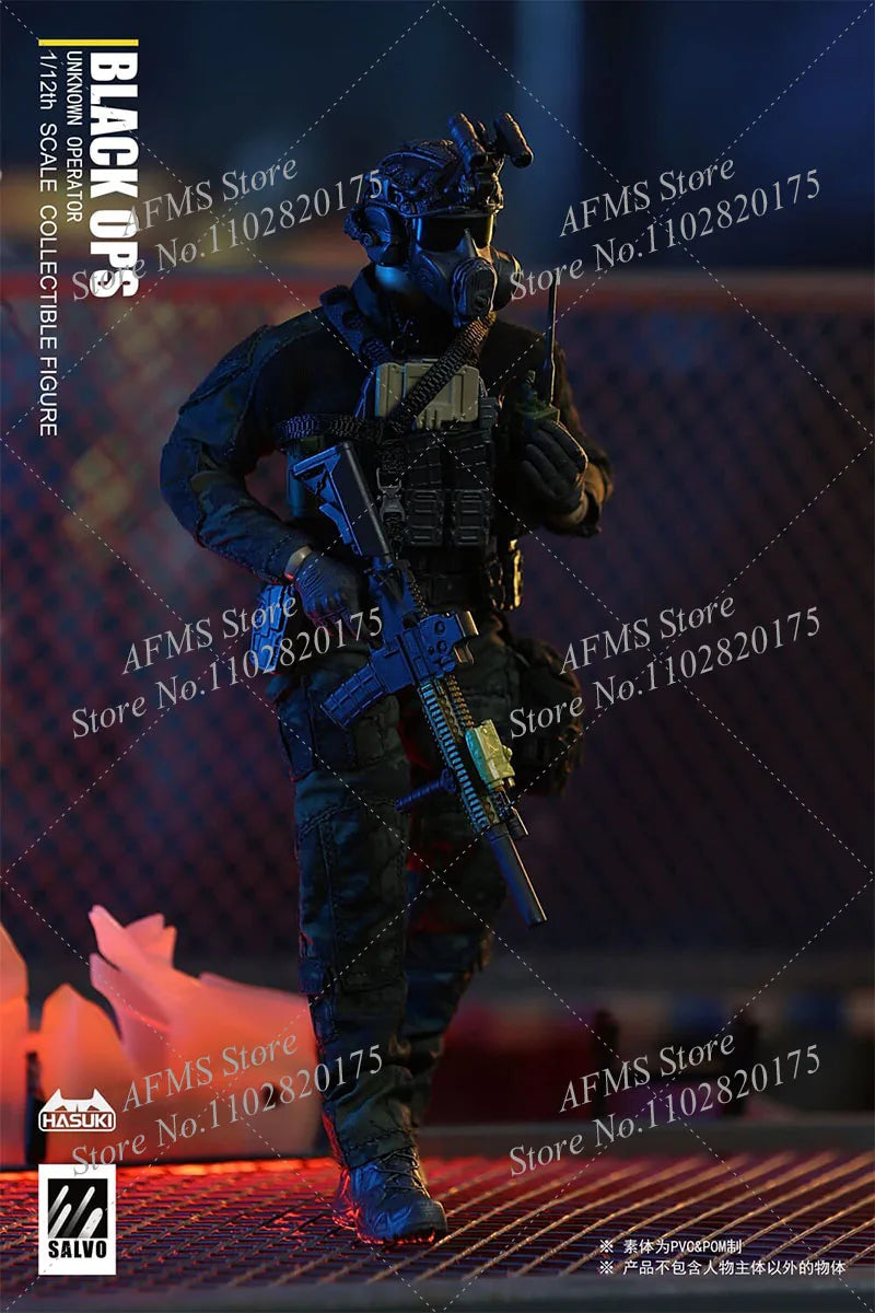 HASUKI SA01 1/12 Scale Collectibles Black OPS Night Action Team Full Set 6Inch Men Soldier Action Figure Body Models Toys