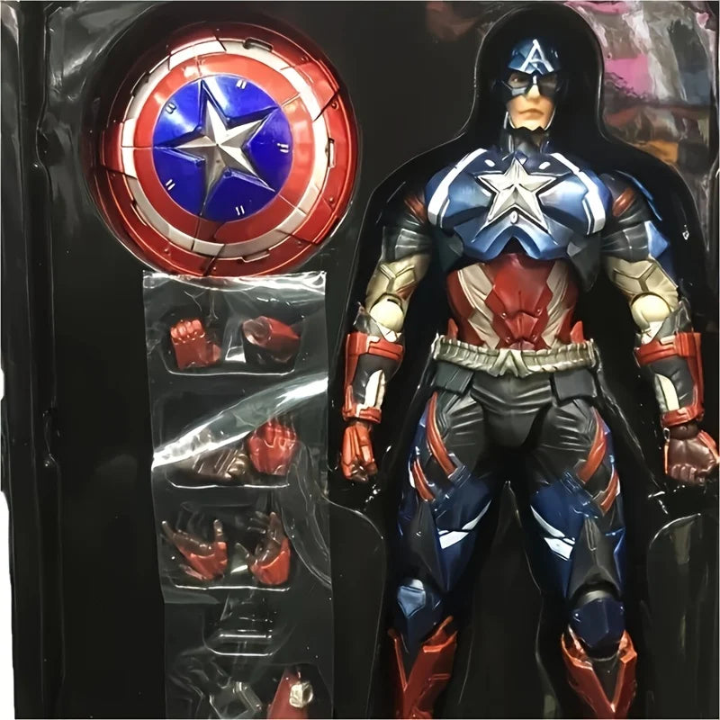 Authorized Captain America Figure Avengers 4 Marvel Ornament Double-Headed Sculpture 40Cm+Replacement Figurine Model