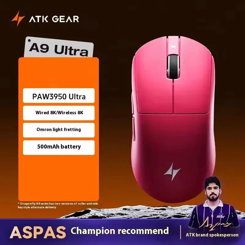 ATK Dragonfly A9 Series Wireless Mouse Tri Mode PAW3950 Nordic52840 8K 53g Lightweight Custom Laptop Gamer PC Gaming Mouse