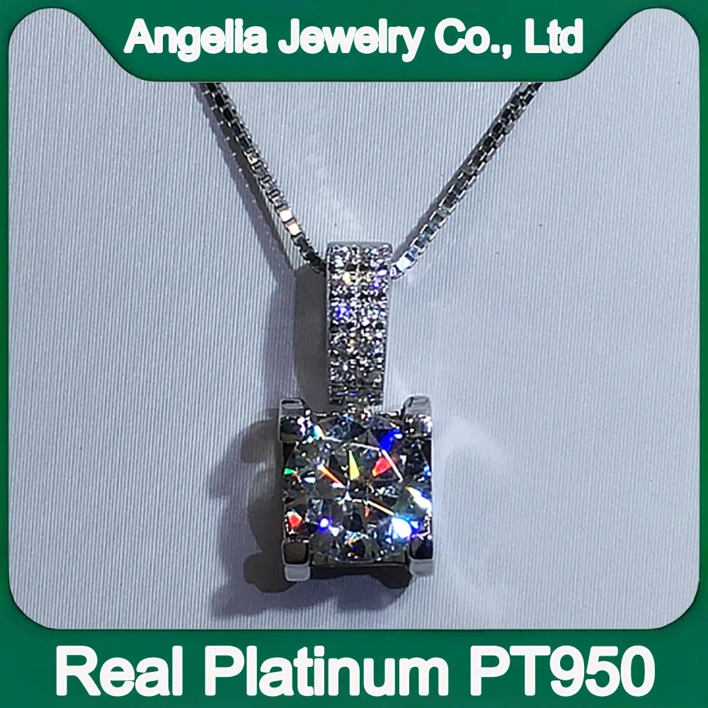 Custom Real Platinum PT950 Pendant Necklaces Women Engagement Anniversary Wedding Necklaces Round Moissanite Diamond Necklaces