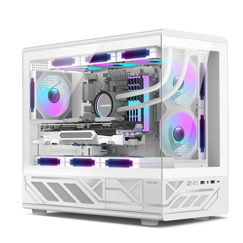Power train N5 MATX PC Case glass side transparent column-free sea view room 360 water-cooled computer case gabinetes gamer