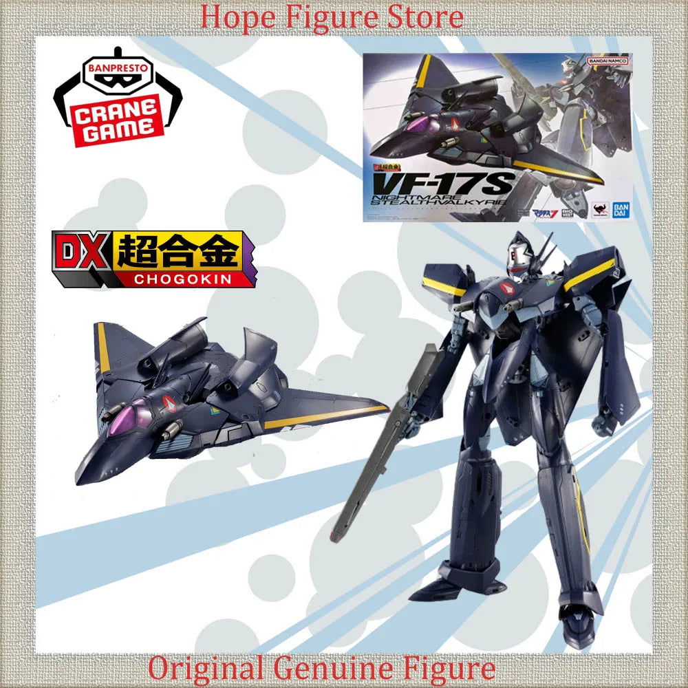Officially Licensed BANDAI DX CHOGOKIN VF-17S Nightmare Stealthvalkyrie Figure Anime Action Macross 7 Model Toy