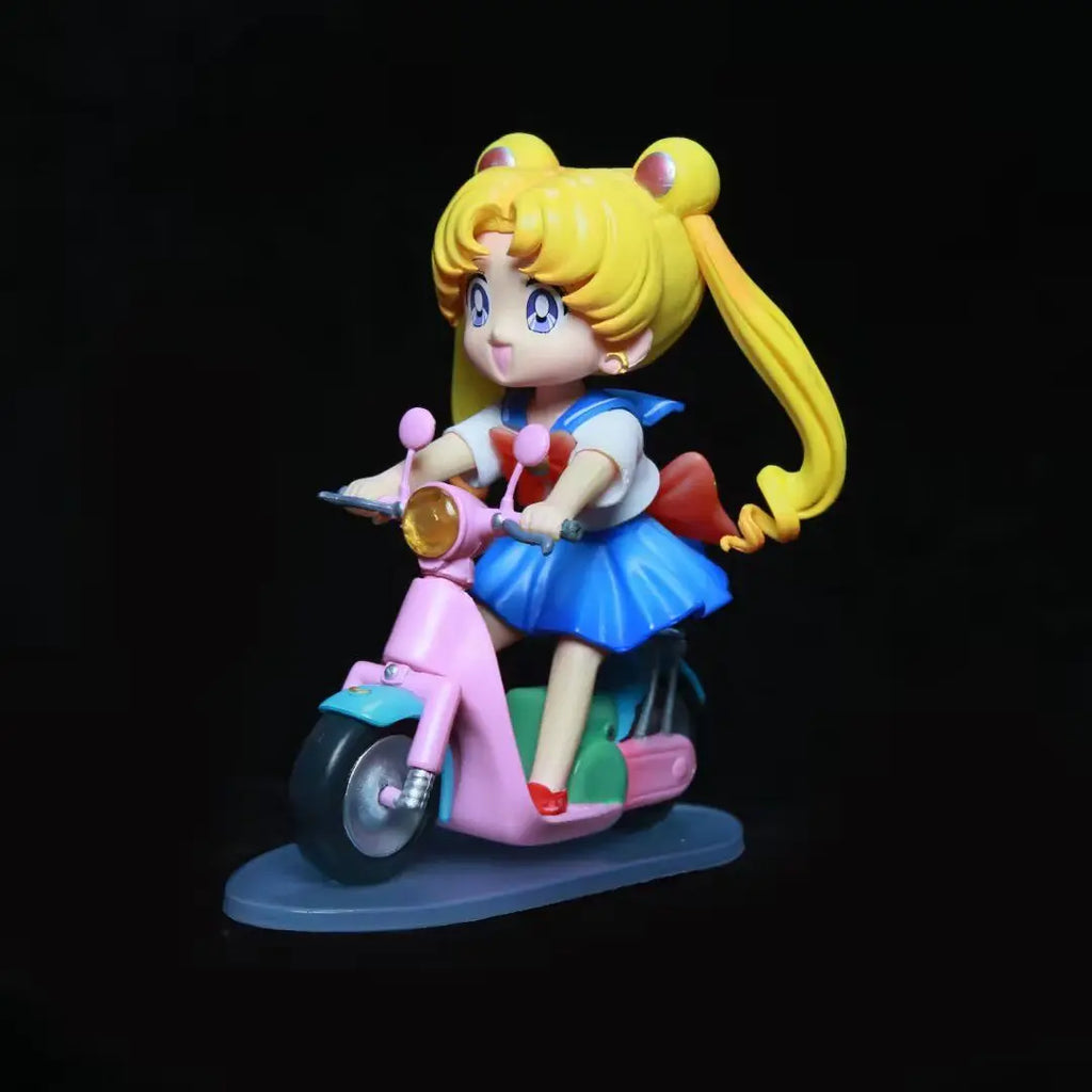 Sailor Moon Anime Figure 13cm Q Version Tsukino Usagi Ride A Bike Figurine Collection Desktop Decor Ornament Doll Kid'S Toy Gift