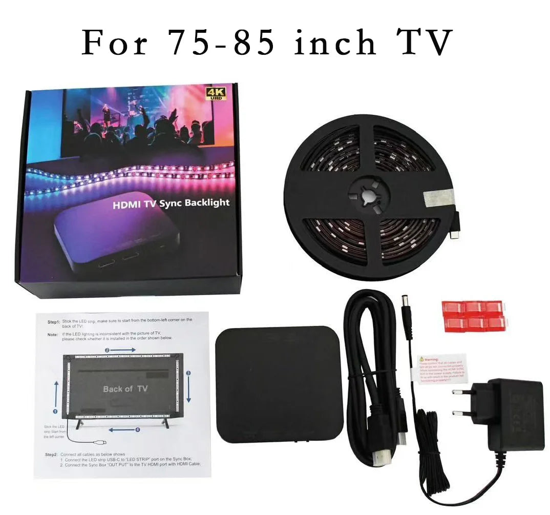 LED HDMI Sync TV Backlight with Dynamic Ambiance Lighting | Works with TV Box/PS5| Plug & Play, 16M Colors, Music & Gaming Mode