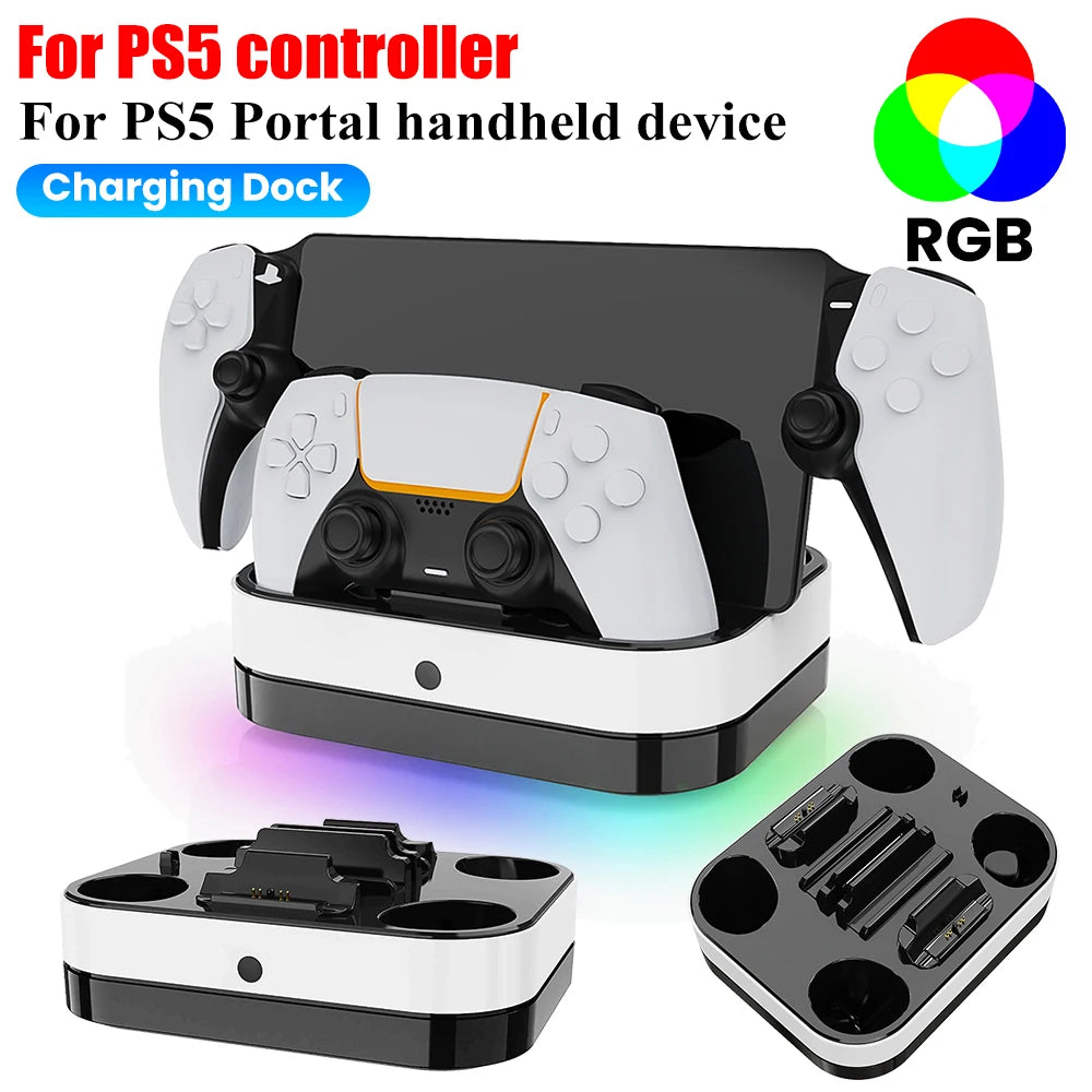 For PS5 Controller Charger Stand Fast Charging Dock Station Dual Charging Dock for PS5 Controller & PS Portal Games Accessories