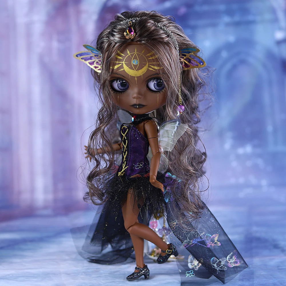 ICY DBS Blyth 1/6 Doll Hand-Painted Set Super Black Skin Frosted Face Doll Set SD