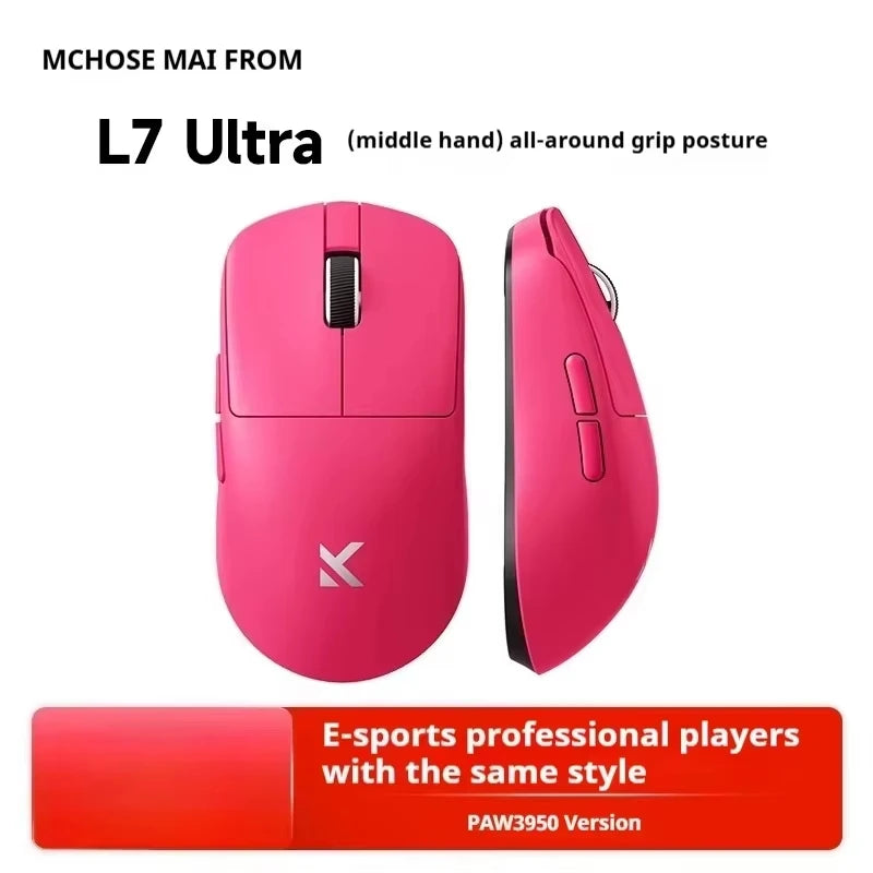 Геймърска мишка MCHOSE L7 Ultra 8K PAW3395, преносима и лека, презареждаща се, 2.4G безжична, BT, трирежимна, персонализирани подаръци за компютър.