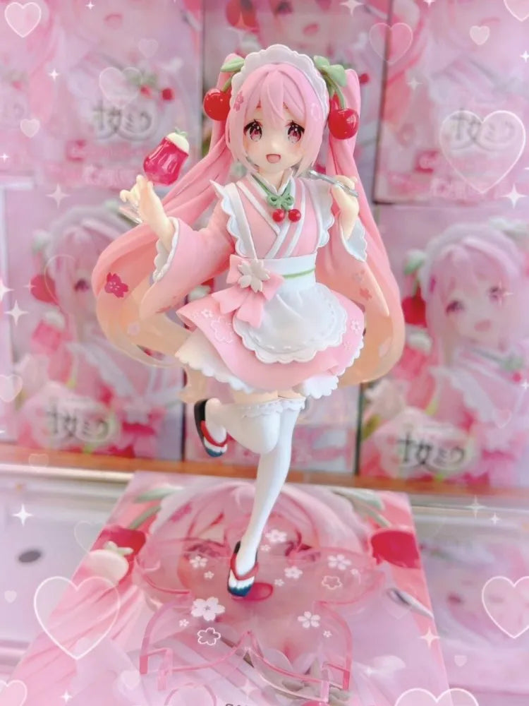 Original Taito Hatsune Miku Coreful Sakura Wafuu Kissa Ver. Maid Figure Anime Figurine Model Gk Collectible Toy Kawaii Gift