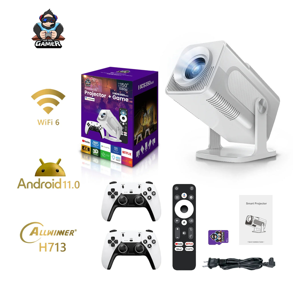 NEU HCS350 MAX Tragbare HD-Video-Retro-Spielkonsolen 10000 Android 11 LCD-Projektor Video Wifi Wireless Gamepad 3D-Heimkino