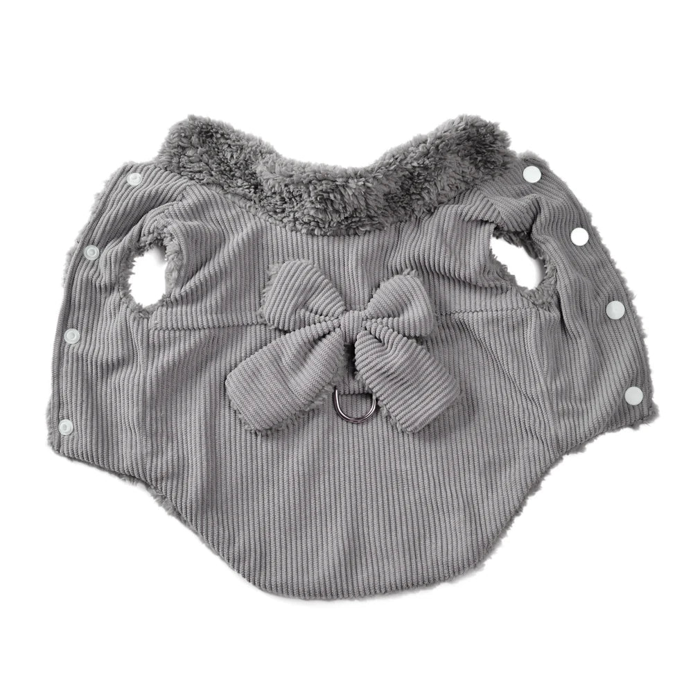Fleece Dog Coat Winter Warm Pet Clothes For Small Medium Dogs Vest Jacket With Bow D-ring Puppy Costume Sweater Yorkie Apparel