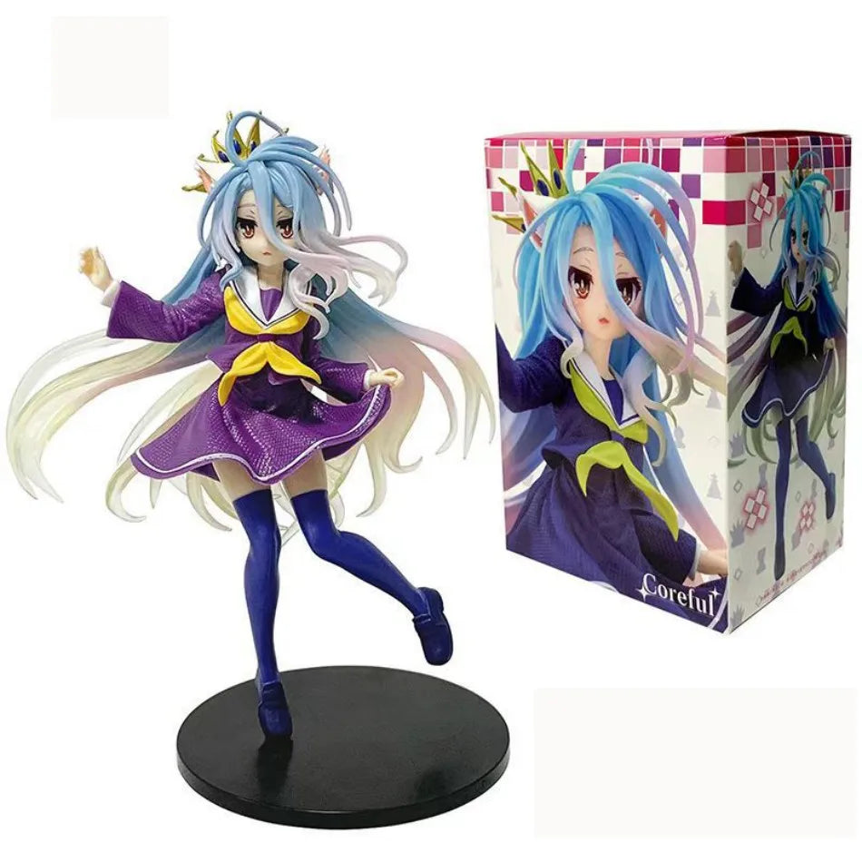 In stock anime no game no life: zero shiro desktop cute white figure for cat ear t-shirt 10cm model toy figure ornaments present