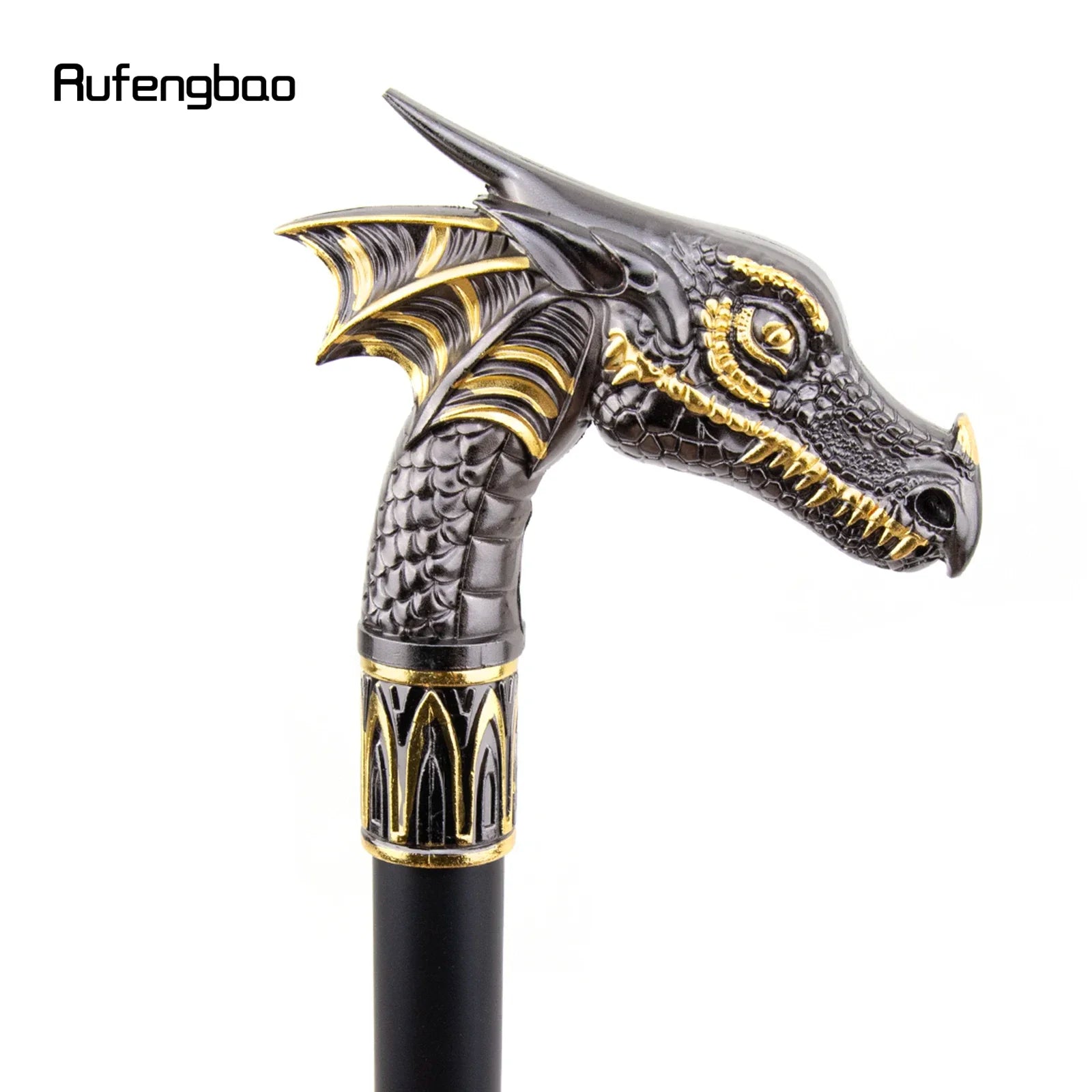 Black Golden Dragon Head Fashion Walking Stick Decorative Stick Cospaly Vintage Party Fashionable Walking Cane Crosier 93cm