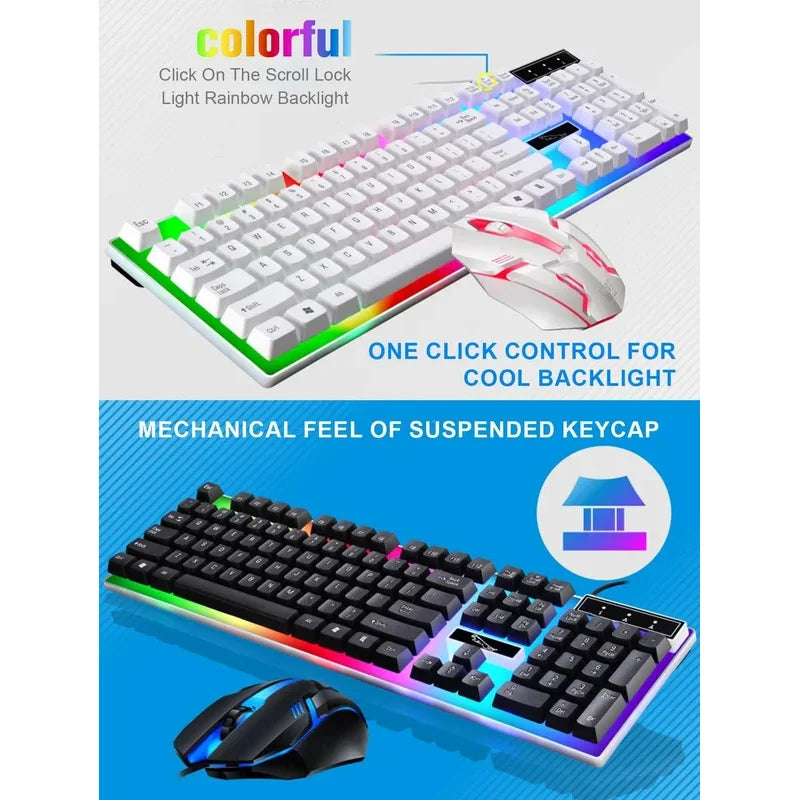 Glow Mechanical Feel Wired Keyboard and Mouse Set, ergonomic design, suitable for both gaming and office use