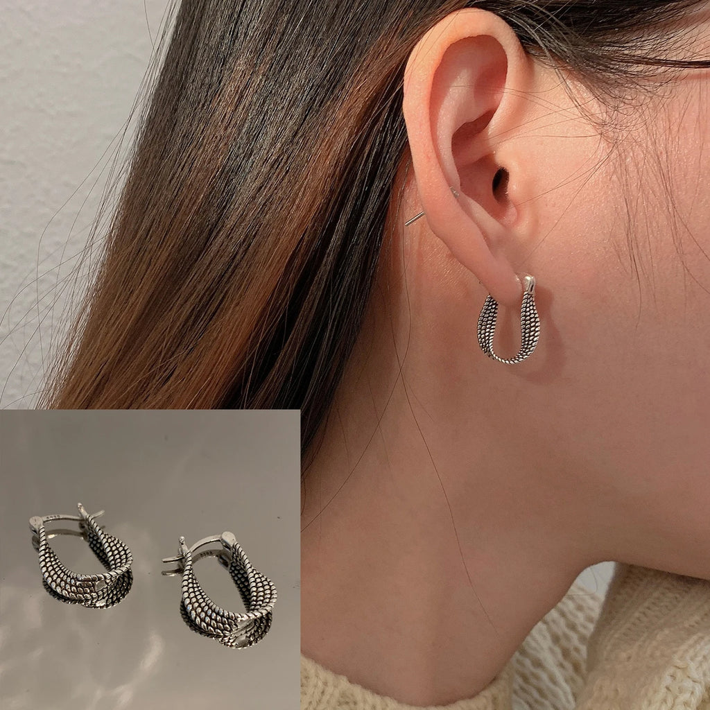 VENTFILLE 925 Sterling Silver Chunky Hoop Earrings for Women Geometric Circle Punk Ear Jewelry Party Gifts 2023 New Dropshipping