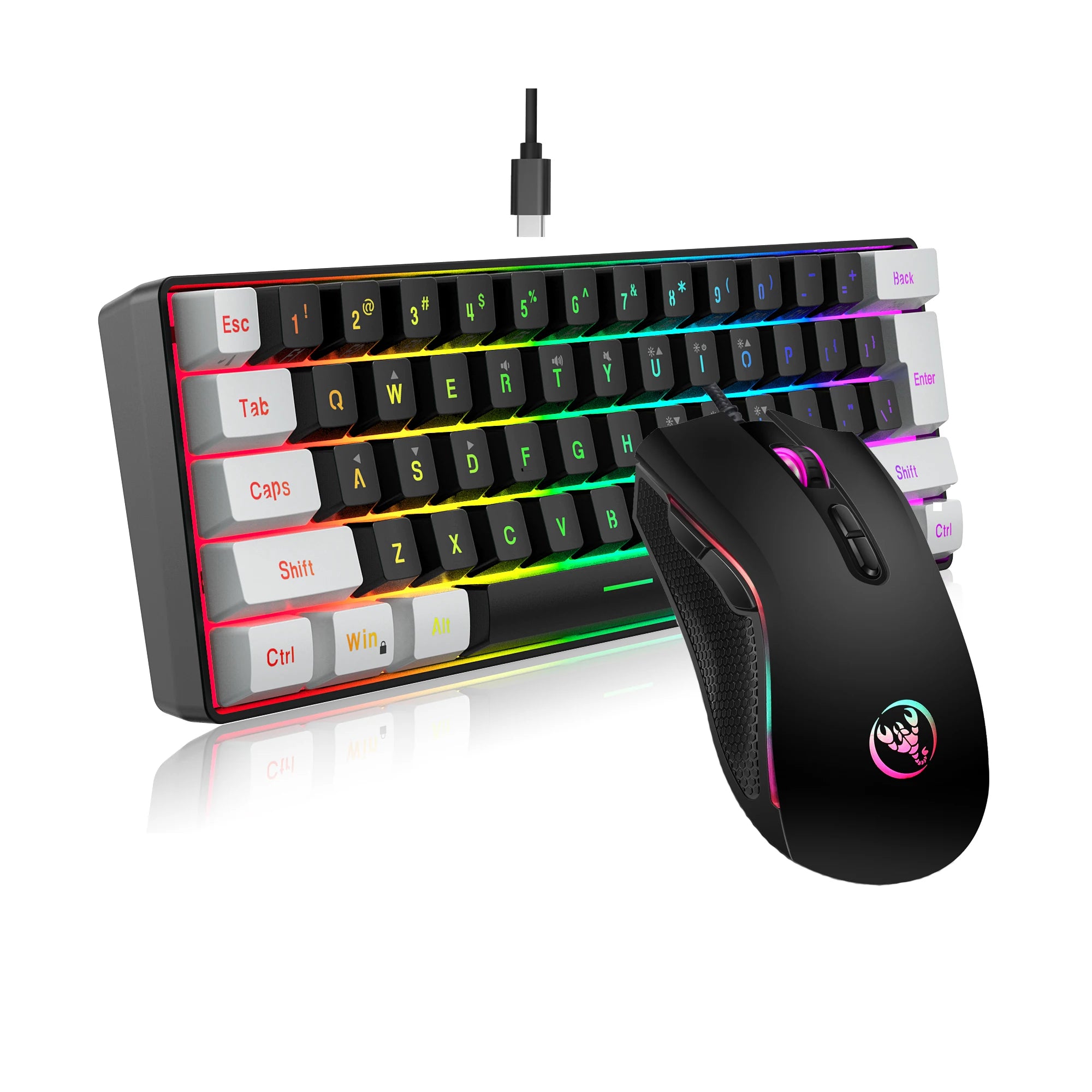 Нова 61-клавиша кабелна бяла черна клавиатура RGB геймърска мишка офис комплект с подсветка клавиатура и мишка за PUBG геймър