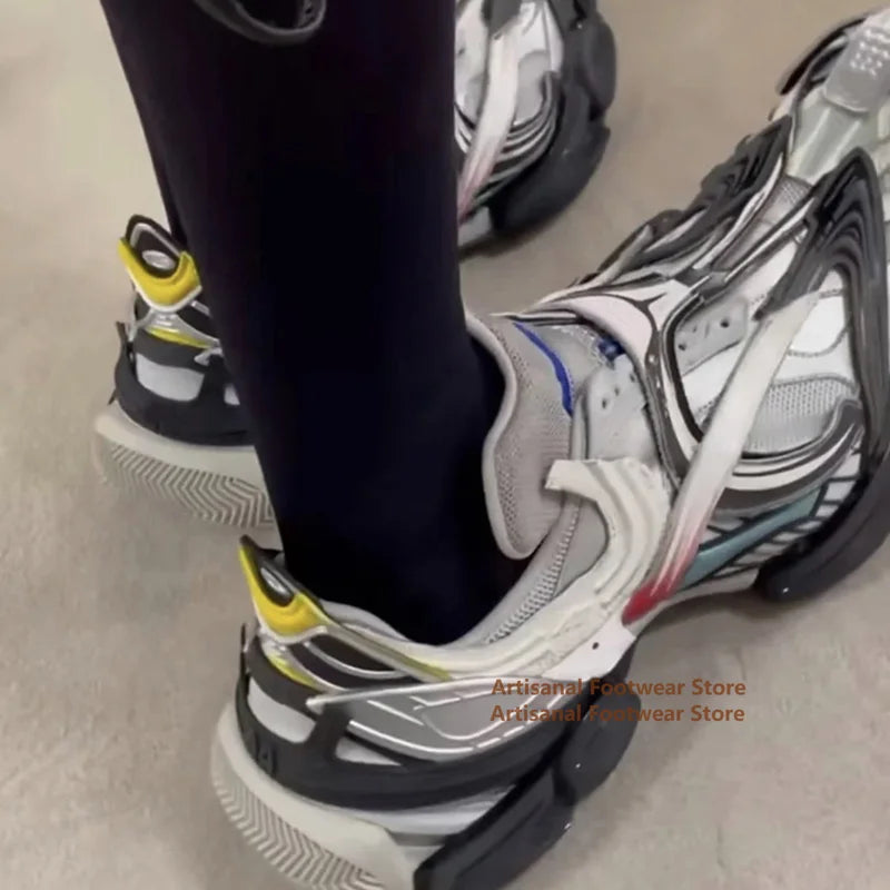 Sneaker mit dicker Sohle für Damen und Herren, atmungsaktive Laufstegschuhe, Unisex-Schnürschuhe, Freizeitschuhe für Herbst und Sommer