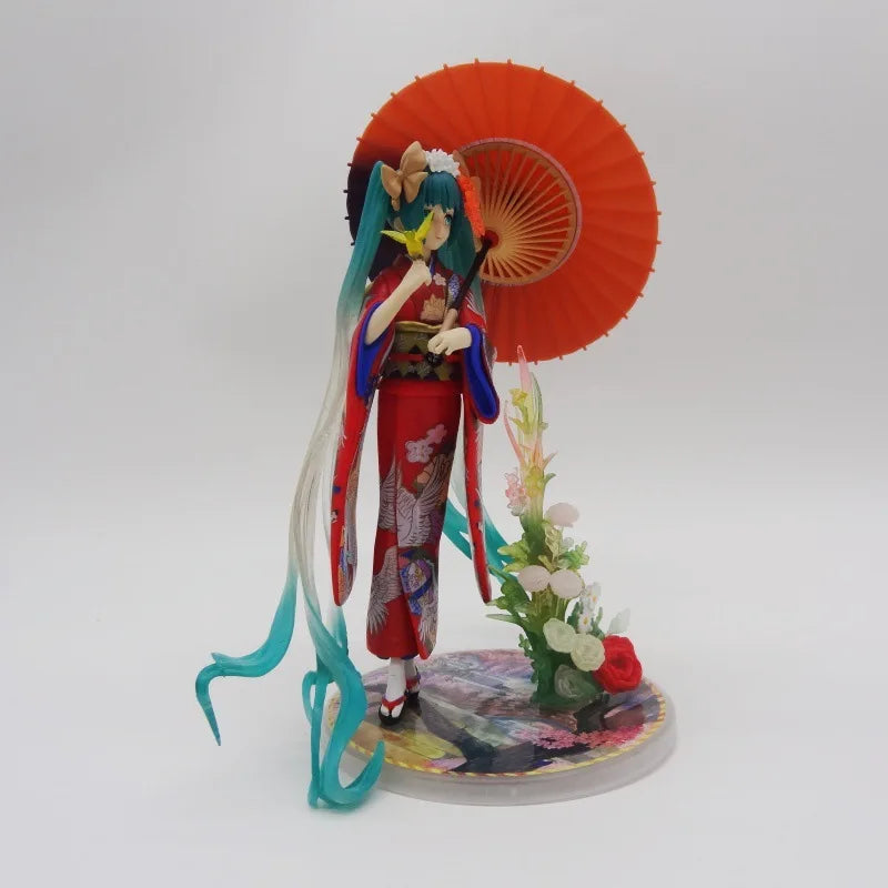 23cm Hatsune Miku Figure in Kimono with Umbrella - Beautiful Girl Model Statue for Desktop Decoration Boy's Collectible Toy Gift