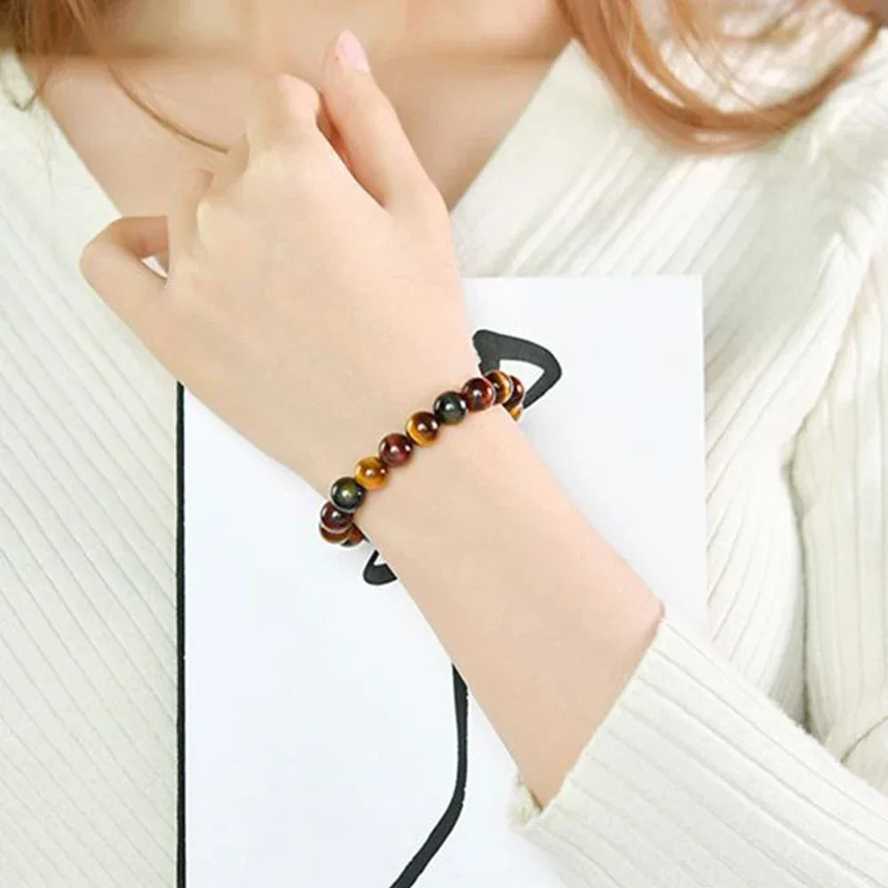 Colored Tiger Eye Bracelet Men and Women Charm Natural Stone Jewelry Healing Buddha Elastic Rope Couple Crystal Bead Bracelet