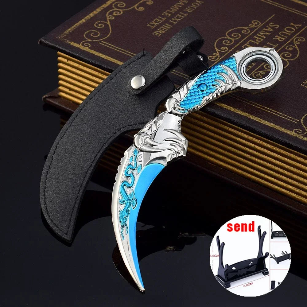 6,7 Zoll chinesischer Drache Karambit Metall Dark Moon Double Thorn Modell Spiel Leben und Tod Peripheriegeräte Golden Dragon Claw Knife Toy