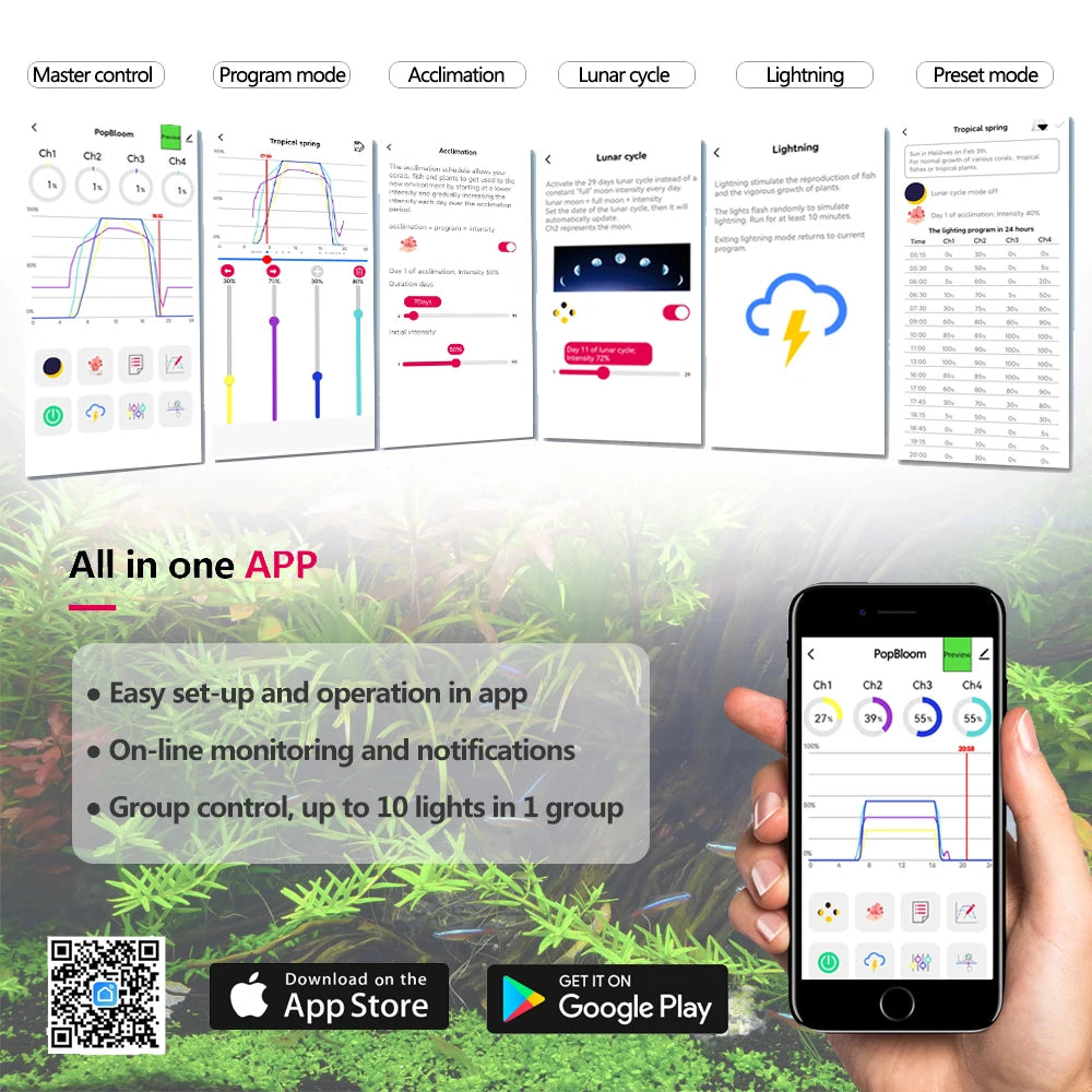 PopBloom-WiFi Aquarium Plants Light, Professional LED Aquarium Lamp for Aquarium,Planted Fish Tanks,Aquatic Plants Lighting