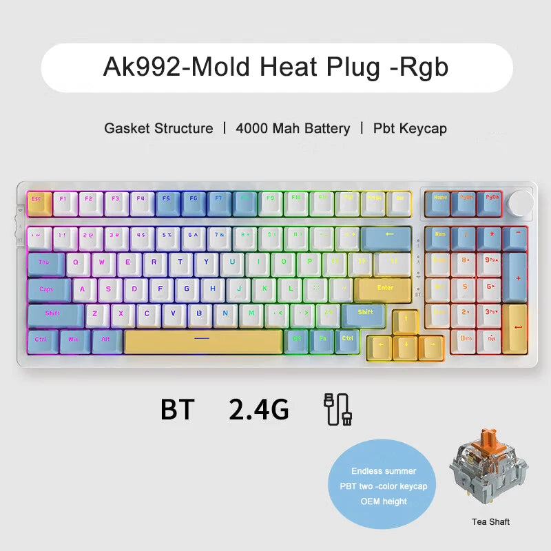 AJAZZ AK992 Mechanische Gaming-Tastatur RGB 100 Tasten Hot-Swap-Tastatur 5.0 Bluetooth Wireless 2.4G USB für PC Gamer Desktop
