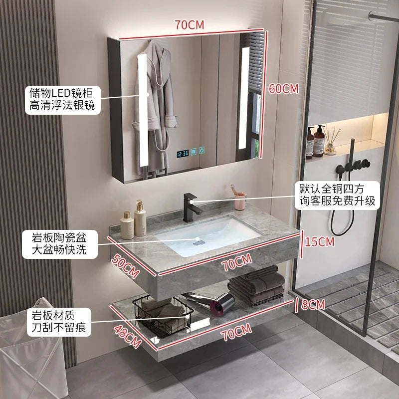 Vintage Light Grey Bathroom Vanity with Washbasin and Partition, Home Furniture