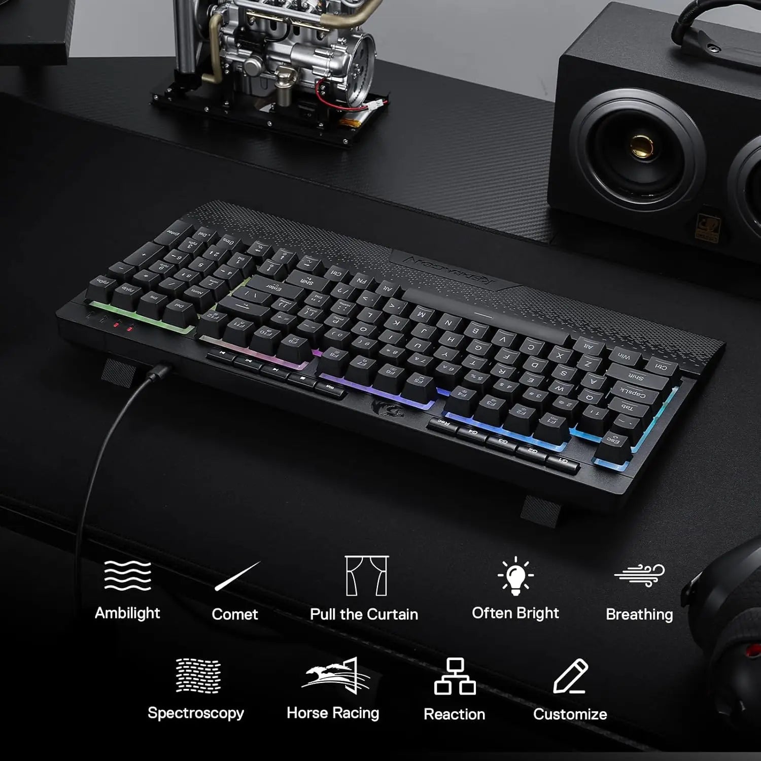 Redragon K515 Shiva RGB Membran Gaming 98 Tasten Mechanische Abnehmbare Handballenauflage Glatte Linearschalter-Tastatur