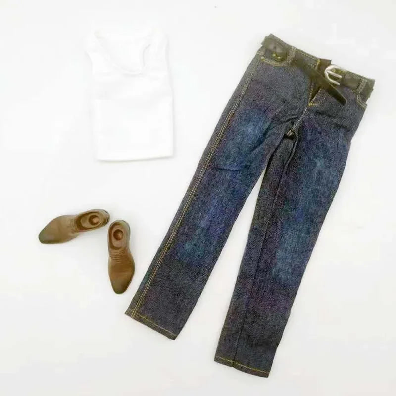 Toy Center 1/6 Male Soldier Casual Tight Sports Tank Top Jeans Belt Leather Shoes for 12" Action Figure M35 Srong Body Dolls