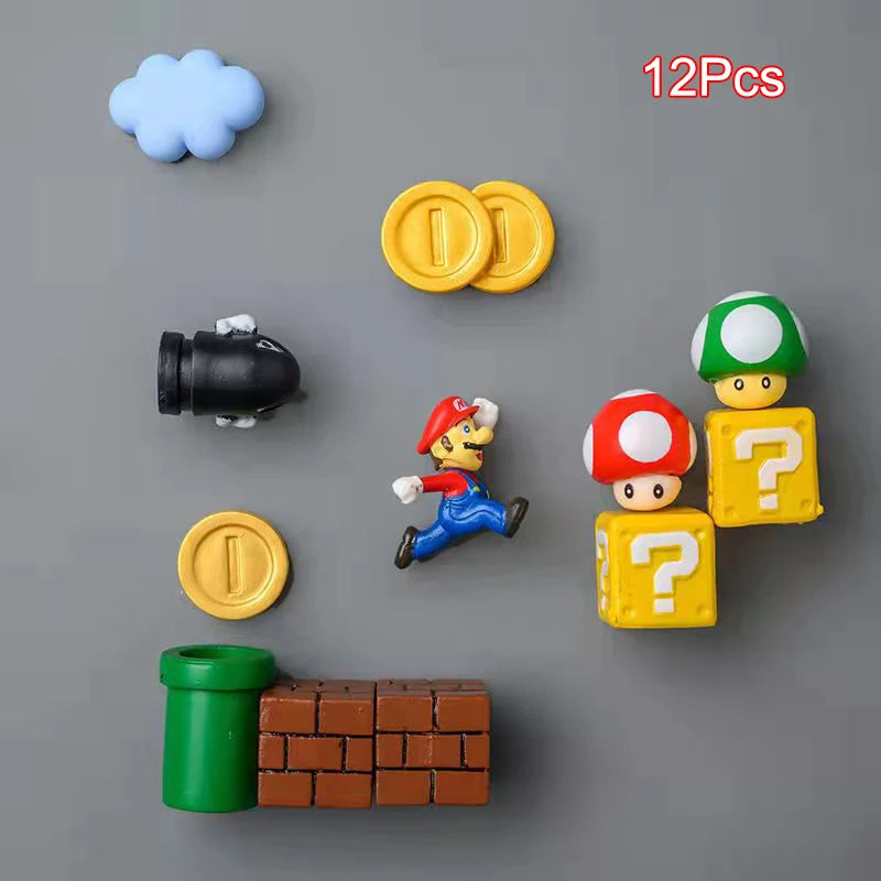 Super Ma Bros DIY Fridge Scene 3D Magnets Refrigerator Decoration Bullet Mushroom Turtle Wall Sticker Set Home Collection Gift