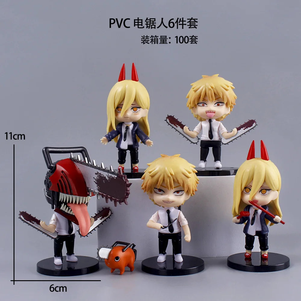 6pcs Q Version Anime Chainsaw Man Denji Pochita Makima Ko Articulated Action Figure Pvc Desktop Toys Collectible Model Kit Gifts
