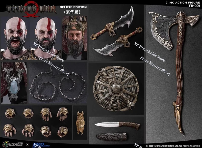 Hot Sale TAKETHAT&brotoys TB-001 1/12 God of War Kratos Bald Lord Kui Tough Guy 7Inches Action Figure Fans Gift Collection