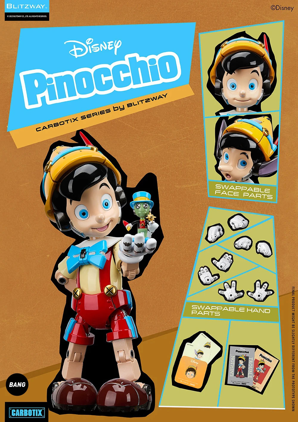 Original BLITZWAY Disney Pinocchio Alloy Movable Mechanical Goofy Action Figure Collectible Mickey Model  Led Eyes Birthday Gift