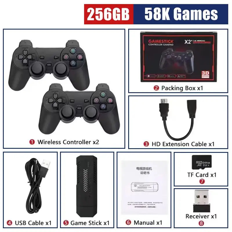 Newly X2 Plus 4K Game Stick 256GB Retro Gaming Console with Wireless Controllers for 4K Classic Games